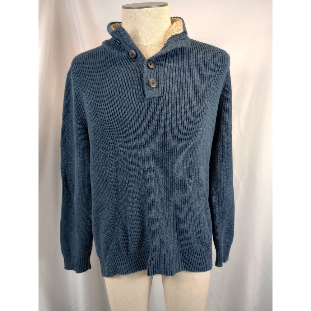 GH Bass & Co. Men's Pullover Sweater Size XL Blue 1/4 Button Up‎ Heavy Warm